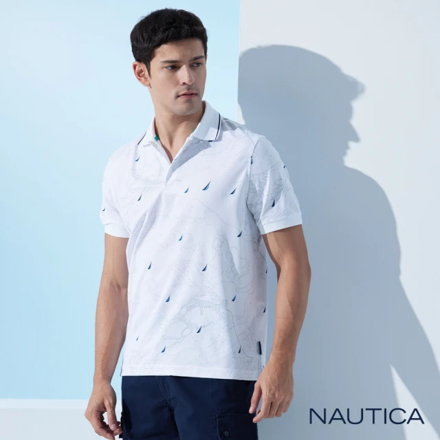 NAUTICA 男裝 滿版品牌LOGO印花短袖POLO衫(白色)