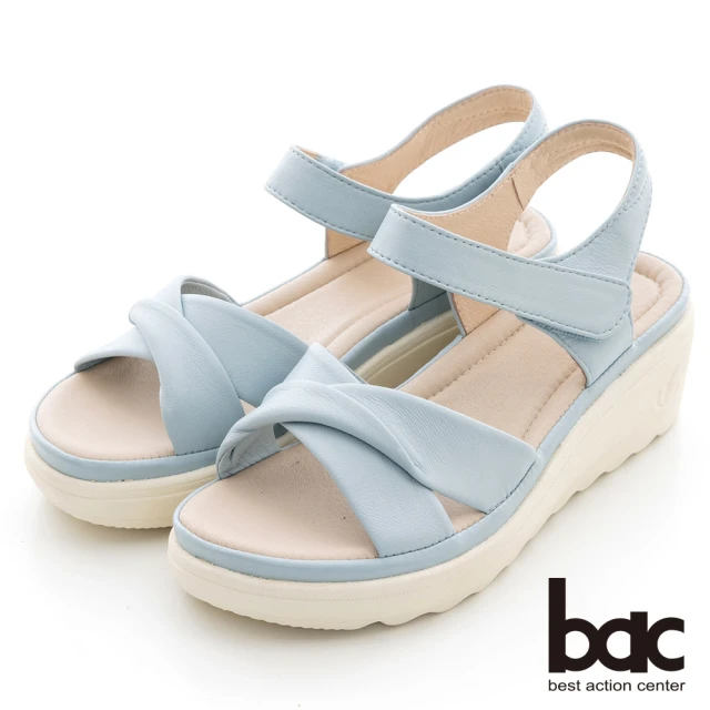 bacbac 軟皮革彈力楔型厚底涼鞋(水藍色)