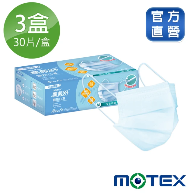 MOTEX摩戴舒 平面醫用口罩 小臉款 3盒組(天空藍)