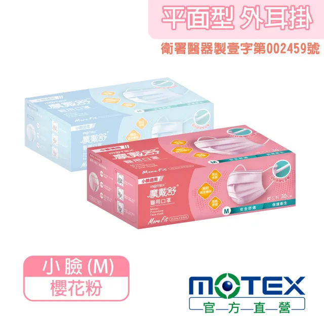 【MOTEX摩戴舒】平面醫用口罩 小臉款 3盒組(櫻花粉)