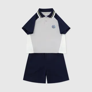 【GAP】男童裝 Logo印花短袖短褲家居套裝-藍灰撞色(890531)