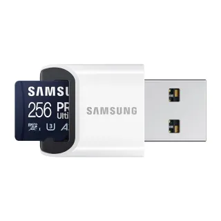【SAMSUNG 三星】PRO Ultimate microSDXC UHS-I U3 A2 V30 256GB記憶卡 含高速讀卡機 公司貨(MB-MY256SB)