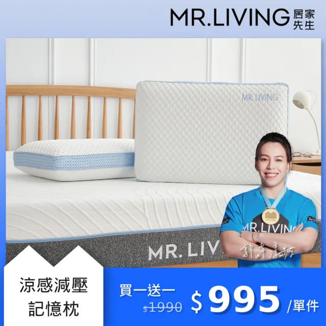 【MR. LIVING 居家先生】涼感減壓記憶枕-60*40*14cm(透氣涼感 雙面設計 可拆洗)