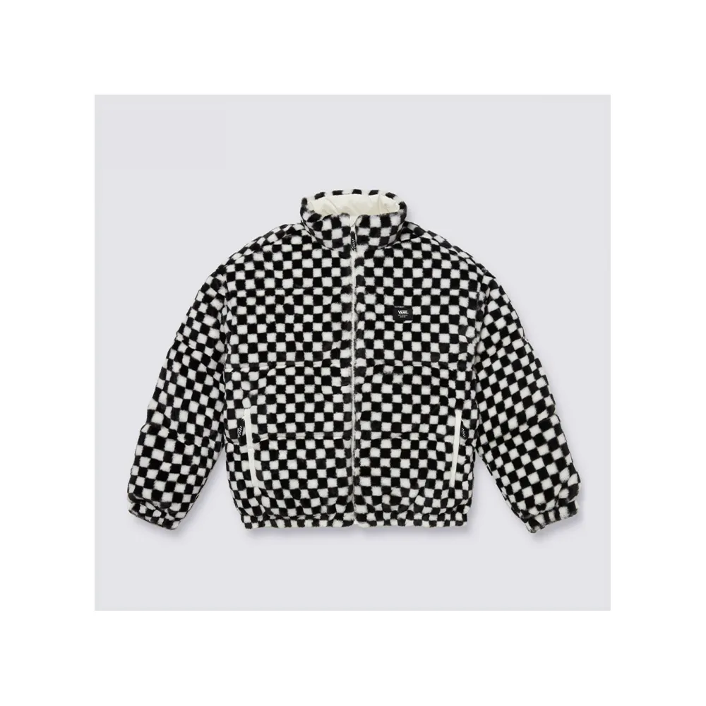 【VANS 官方旗艦】Faux Checker Puffer 女款白色/黑白棋盤格雙面穿羽絨外套