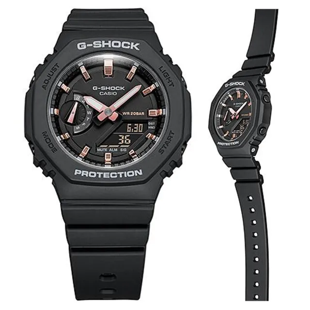 【CASIO 卡西歐】G-SHOCK WOMEN 縮小版農家橡樹 八角形雙顯錶-黑(GMA-S2100-1A 防水200米)