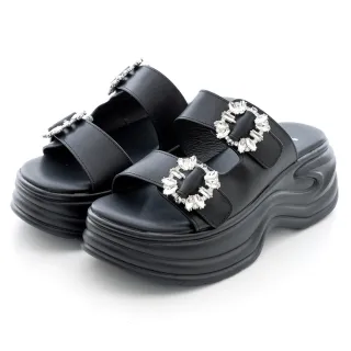 【bac】雙扣大寶石厚底涼拖鞋(黑色)