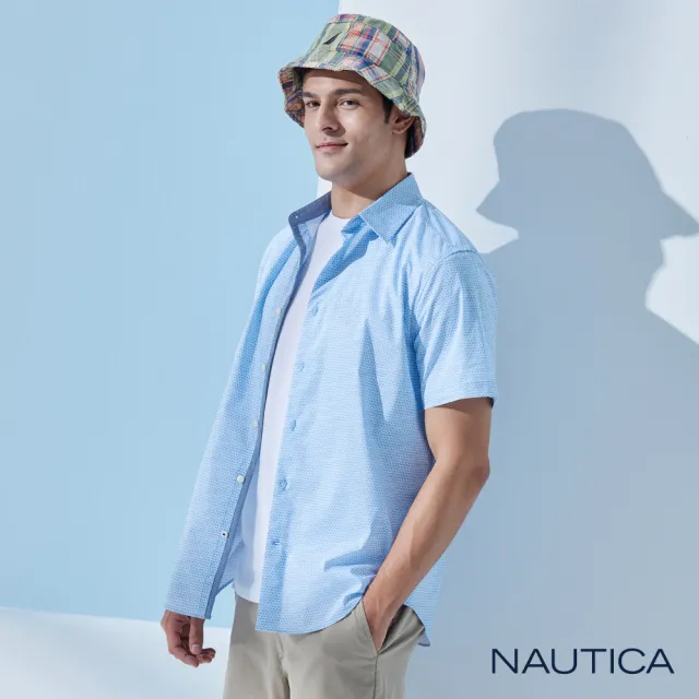 【NAUTICA】男裝 吸濕排汗簡約短袖襯衫(藍色)