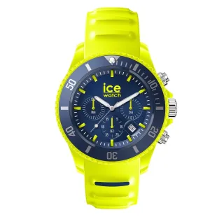 【Ice-Watch】三眼計時活力系列 藍錶面 40mm CH(螢光黃矽膠錶帶)