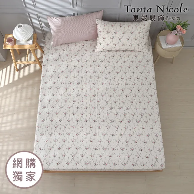 【Tonia Nicole 東妮寢飾】100%精梳棉床包枕套組-紅粉佳人(雙人)