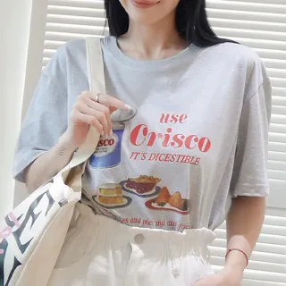 【TATA】復古趣味美食印花圓領T恤(共二色 M~L)