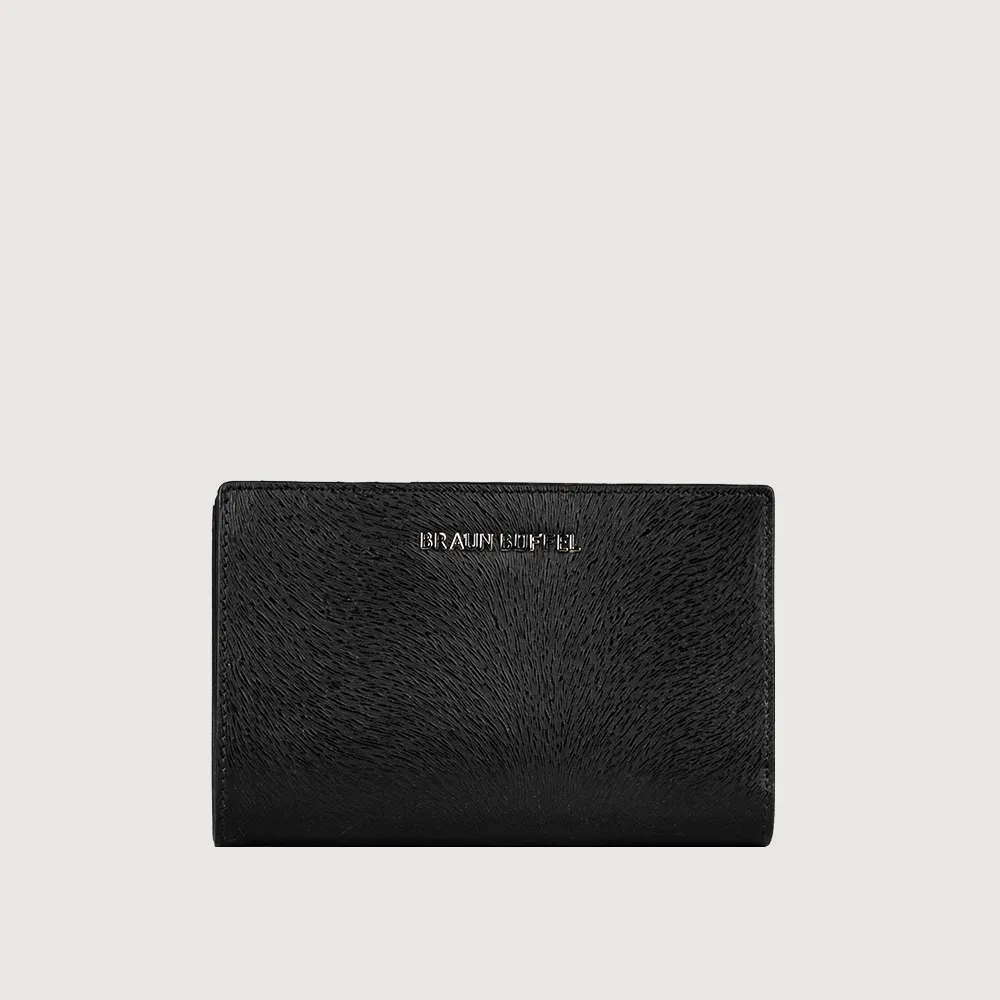 【BRAUN BUFFEL 德國小金牛】台灣總代理 萊納斯 11卡RFID防盜兩折中夾-黑色(BF835-502-BK)