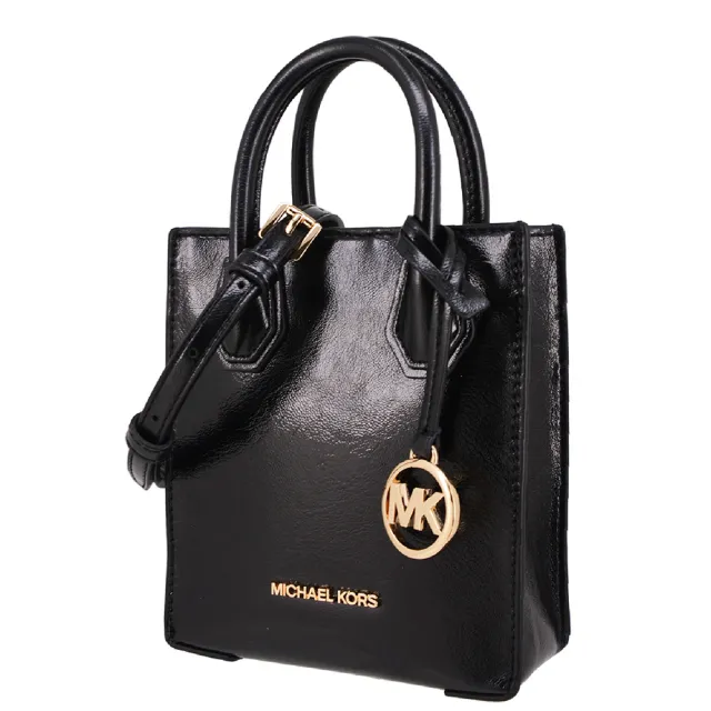 【Michael Kors】MINI MERCER系列 金字LOGO 油蠟亮面皮革 肩背/手提/斜背 肩背包 琴譜包(經典黑)