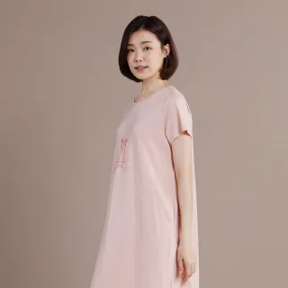 【YVONNE 以旺傢飾】乳木果巴黎鐵塔印花短袖洋裝(粉橘)