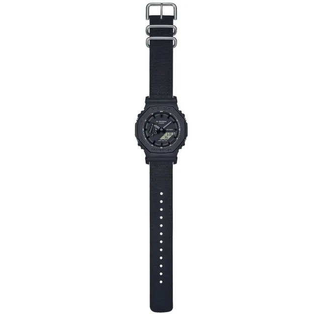 【CASIO 卡西歐】G-SHOCK 八角農家橡樹雙顯手錶-尼龍錶帶款 母親節 禮物(GA-2100BCE-1A)