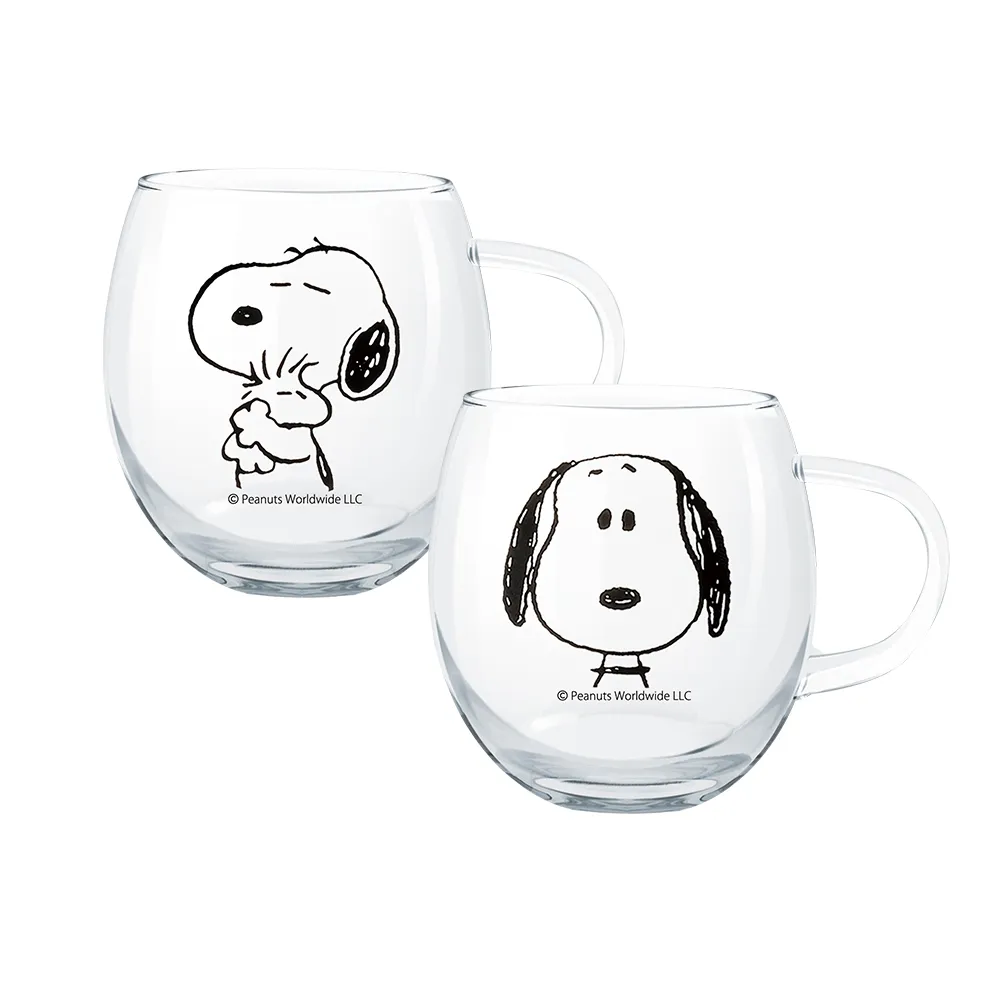 【康寧 Pyrex】買1送1 SNOOPY 黑白復刻耐熱玻璃杯(兩款任選)