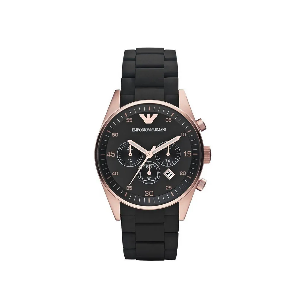 【EMPORIO ARMANI】ARMANI 真善美經典大三眼個性優質腕錶-玫瑰金-AR5905