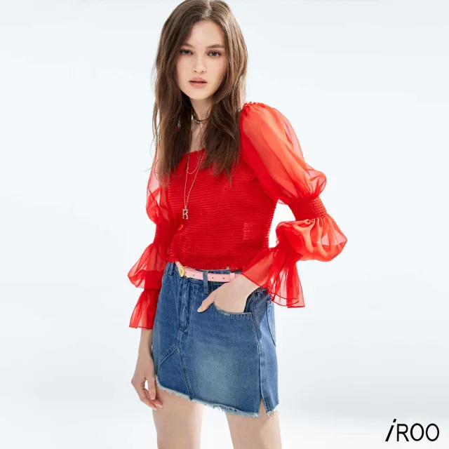 【iROO】偽短裙牛仔短褲