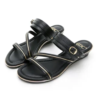 【GDC】真皮歐系金屬流線楔型兩穿涼鞋-黑色(313444-00)