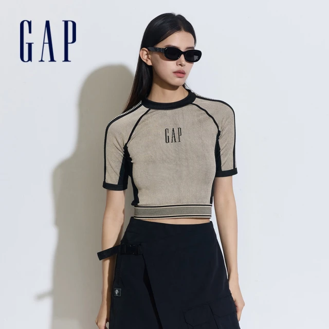 GAP 女裝 Logo短版圓領短袖T恤-深卡其(890007)