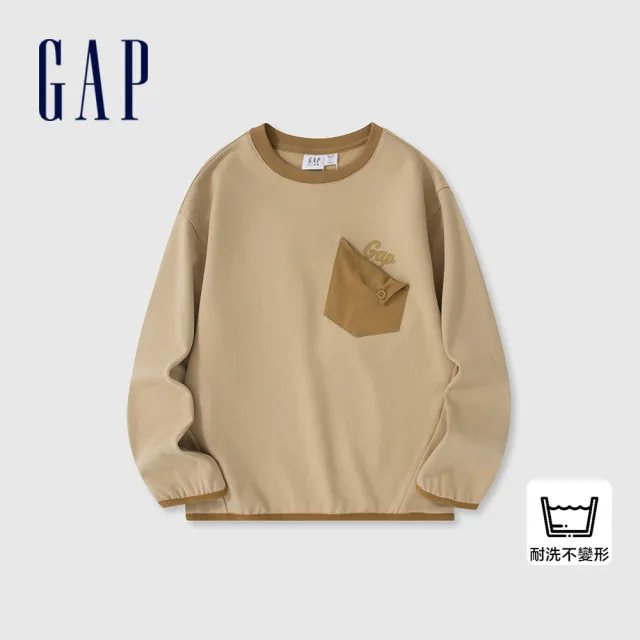 【GAP】男童裝 Logo圓領大學T-卡其色(890302)