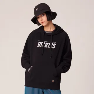 【Dickies】女款黑色純棉胸前Dickies漸層圖案連帽大學T｜DK011612BLK