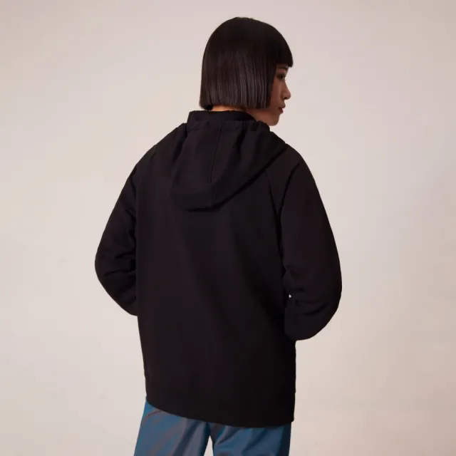 【Dickies】女款黑色純棉胸前Dickies漸層圖案連帽大學T｜DK011612BLK