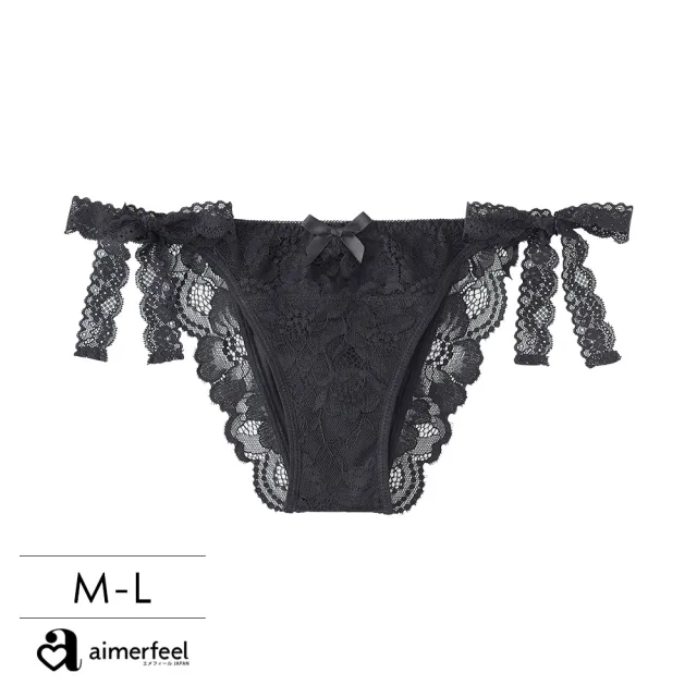 【aimerfeel】Corinne蕾絲綁繩半包臀內褲-黑色(1950125-BL)