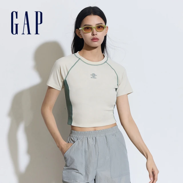 GAP 女裝 Logo印花圓領短袖T恤-米色(889920)