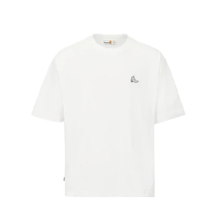 【Timberland】中性款米白色刺繡徽標厚磅短袖T恤(A5Z5U130)