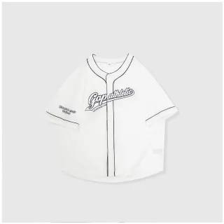 【GAP】男裝 Logo印花圓領棒球短袖襯衫-白色(877624)