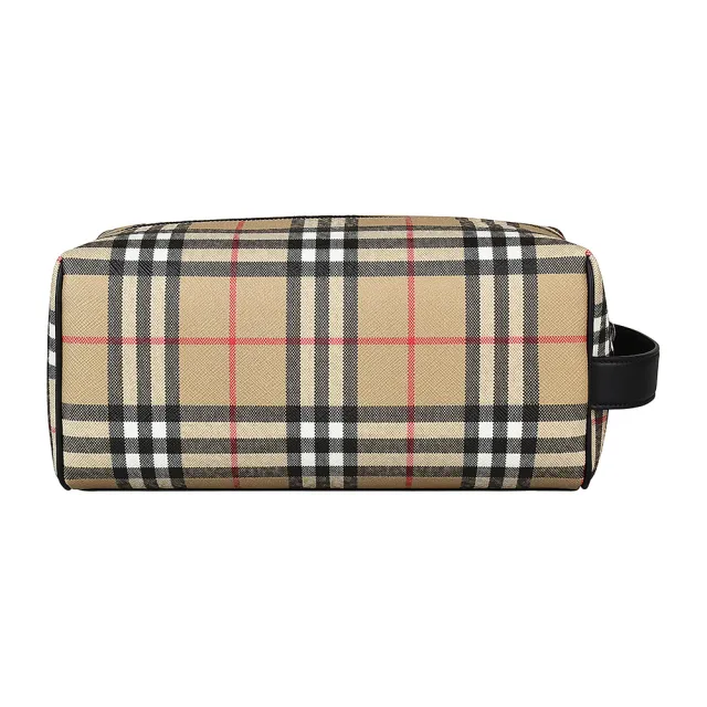 【BURBERRY 巴寶莉】BURBERRY Vintage經典格紋設計環保帆布拉鍊手拿旅行收納包(典藏米)（其他規格）