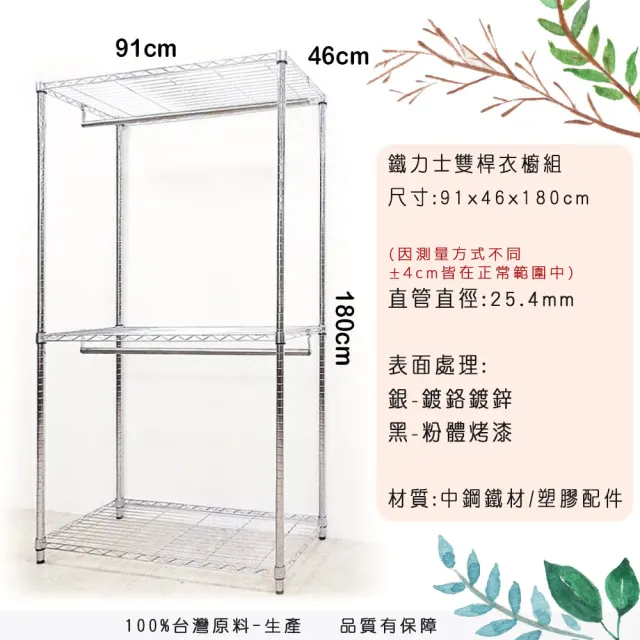 【yo-life】100%台灣製 全電鍍雙吊桿衣櫥組-贈防塵套-雙色(8色任選91x46x180cm)