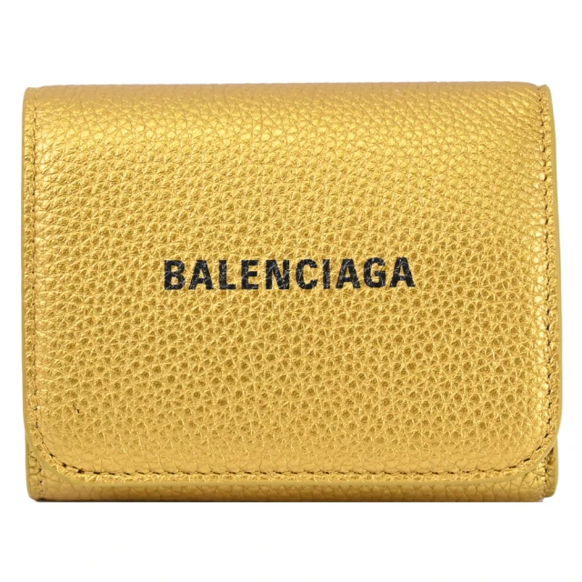 Balenciaga 巴黎世家 經典烙印LOGO小牛皮三折扣式零錢短夾(金)