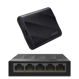 【SAMSUNG 三星】搭 5埠 交換器 ★ T9 1TB Type-C USB 3.2 Gen 2x2 外接式ssd固態硬碟 (MU-PG1T0B/WW)