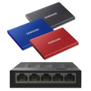 【SAMSUNG 三星】搭 5埠 交換器 ★ T7 1TB Type-C USB 3.2 Gen 2 外接式ssd固態硬碟 (MU-PC1T0R/WW)