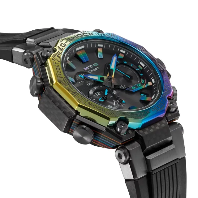 【CASIO 卡西歐】MT-G 彩虹錶圈 藍芽 多功能運動腕錶 禮物推薦 畢業禮物(MTG-B2000YR-1A)