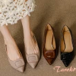 【Taroko】幾何方框尖頭漆皮復古細中跟鞋(3色可選)