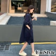 【UniStyle】收腰短袖洋裝 韓系法式甜美風 女 ZM297-209(藏青)