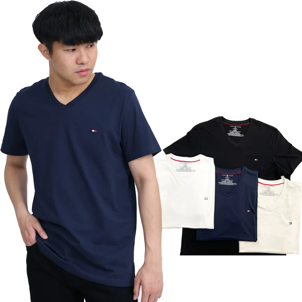 【Tommy Hilfiger】Tommy Hilfiger V領 短T 現貨 短袖 T恤 男生上衣 素t  湯米 短T  基本款(短袖 T恤9032)