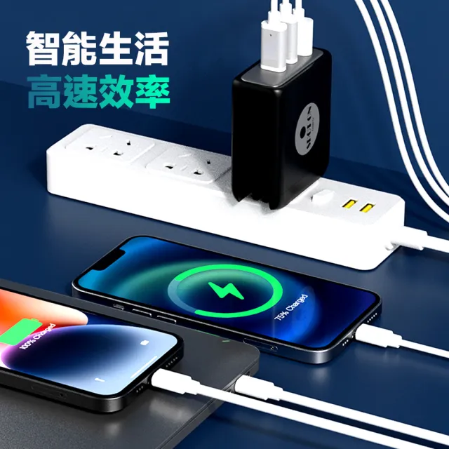 100W GaN氮化鎵PD+QC3.0三孔2C1A快充充電器/筆電快充+C to C 100W充電線(支援MAC/iPhone)