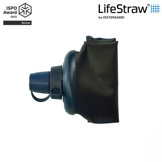 【LifeStraw】Peak 頂峰軟式水瓶 1000ml｜深藍(過濾水瓶 可折疊擠壓 越野跑 登山健行 野外求生)