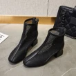 【Taroko】透氣縷空頭木紋粗跟短靴(2色可選)