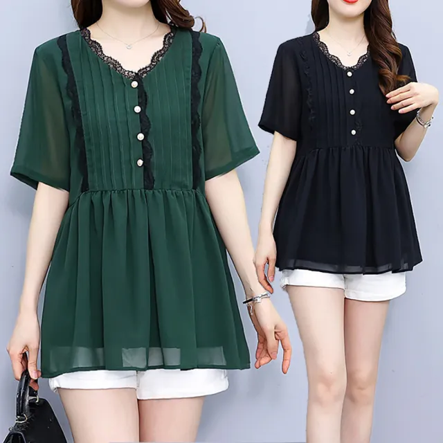 【麗質達人】678雪紡短袖上衣-AA(L-5XL)