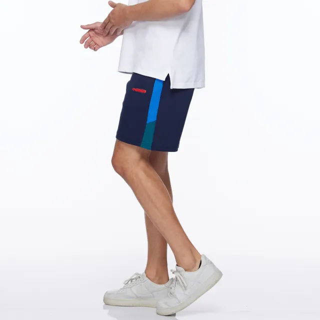 【NAUTICA】男裝 COMPETITION拼接造型LOGO運動短褲(深藍)