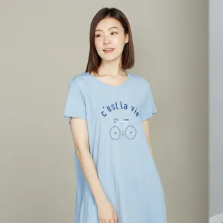 【YVONNE 以旺傢飾】竹纖維單車網印短袖洋裝(藍)