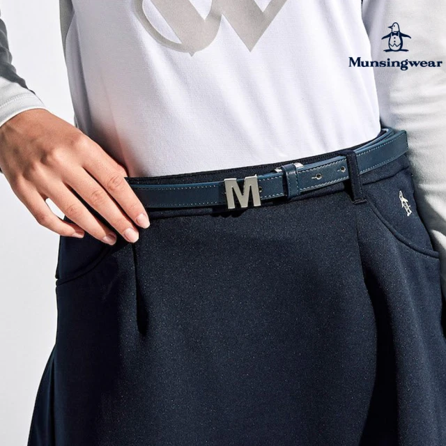【Munsingwear】企鵝牌 女款藏青色原創M型金屬釦氣質細皮帶 MLTJ0H01
