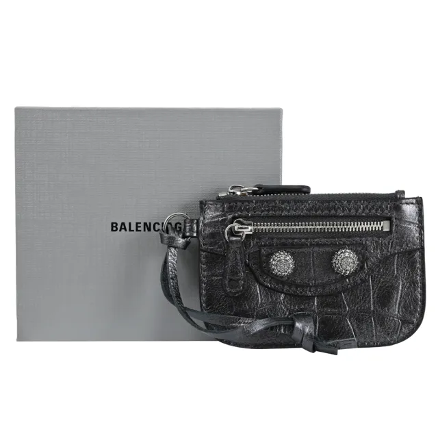 【Balenciaga 巴黎世家】Le Cagole 經典水鑽鉚釘信用卡名片零錢包(銀黑)