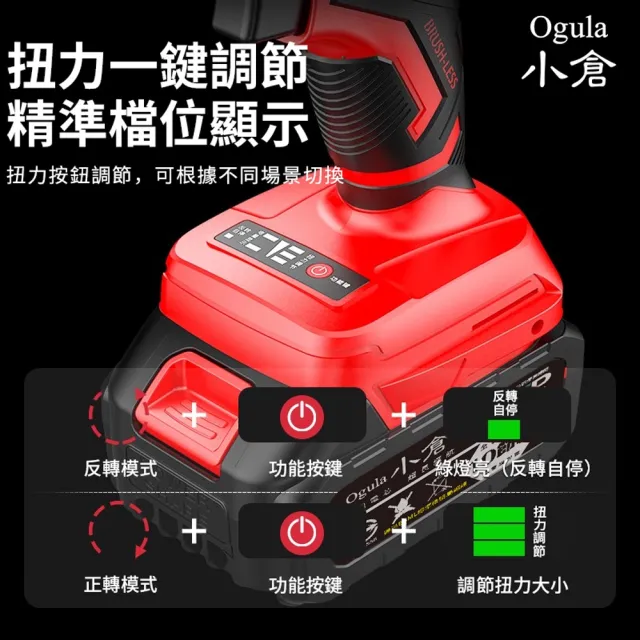 【Ogula 小倉】無刷電動扳手 衝擊扳手 贈起子配件組(BSMI:R3E558認證電池)