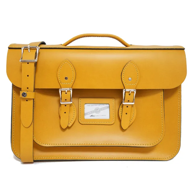 【The Leather Satchel Co.】15吋 英國手工牛皮劍橋包 手提包 側肩包 斜背包 後背包 多功能三用包(芥黃)