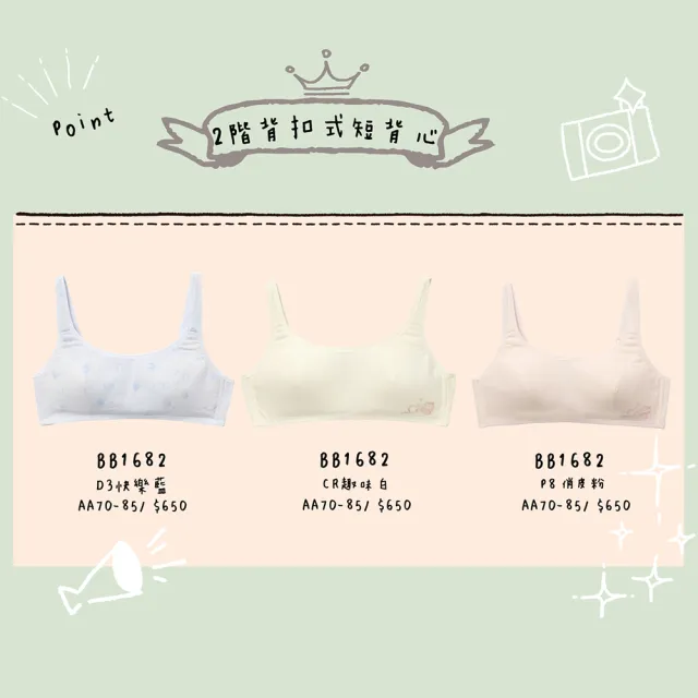 【BeenTeen 嬪婷】學生系列-Q萌牛奶 AA70-85罩杯第二階段內衣 BB1682D3(快樂藍)